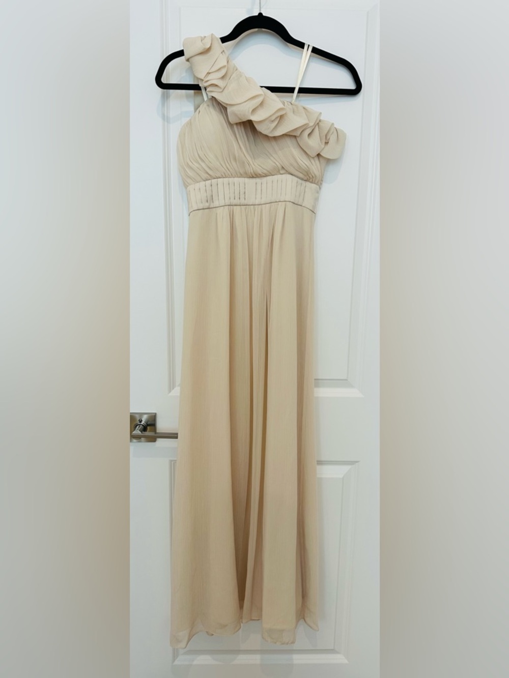 Max & Cleo One-Shoulder Ruffle Maxi Dress in Cream